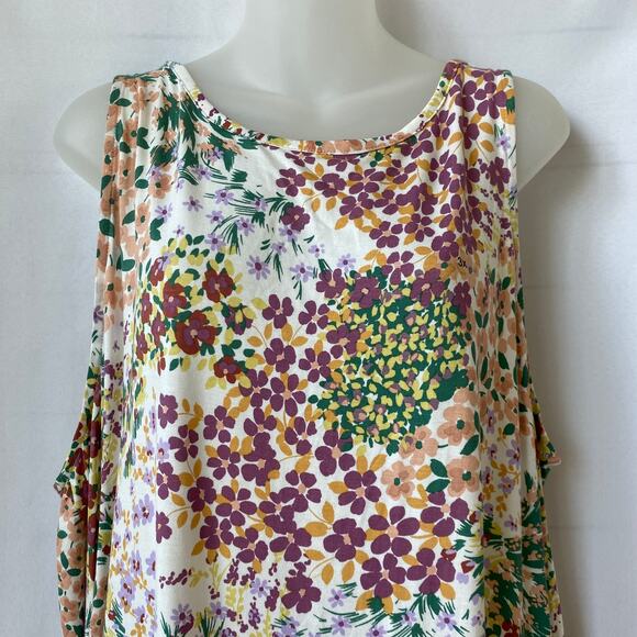2/$30 24/7 Maurices Floral Tank Top Women 3X Purple Green‎ Cottagecore Stretch - Picture 3 of 8